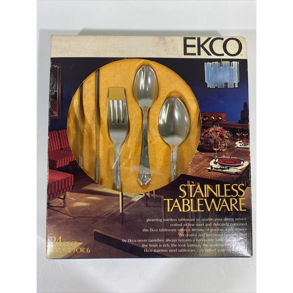 Vintage MCM EKCO Stainless Tableware Silverware Set NEW NOS 24 Pc Service